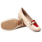 Sapato Boneca Salto Baixo Em Couro Creme Dual Confort J.gean 