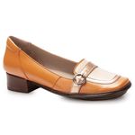 Sapato Boneca Salto Baixo Em Couro Laranja Dual Confort J.gean 
