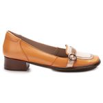 Sapato Boneca Salto Baixo Em Couro Laranja Dual Confort J.gean 