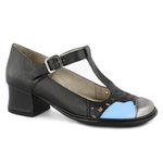 Sapato Boneca J.gean Salto Grosso Em Couro Cor Preto Cod. FE0002