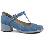 Sapato Boneca J.gean Salto Grosso Em Couro Cor Jeans sistema Dual Comfort Cod. FE0012/01