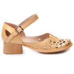 Sapato Boneca J.gean Salto Grosso Em Couro Cor Bege