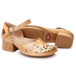 Sapato Boneca J.gean Salto Grosso Em Couro Cor Bege