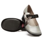 Sapato Boneca Salto Grosso Em Couro Cinza Dual Comfort J.Gean 