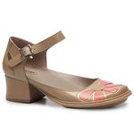 Sapato Boneca Salto Grosso Em Couro Bege Dual Comfort J.Gean
