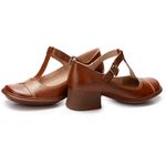 Sapato Boneca Salto Grosso Em Couro Marrom Dual Comfort