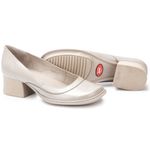 Sapato Boneca Salto Grosso Em Couro Cinza Dual Comfort J.Gean 