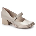Sapato Boneca Salto Grosso Em Couro Gray Dual Comfort