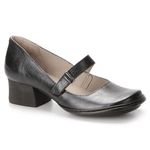Sapato Boneca Salto Grosso Em Couro Preto Dual Comfort J.Gean 
