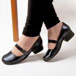 Sapato Boneca Salto Grosso Em Couro Preto Dual Comfort J.Gean 