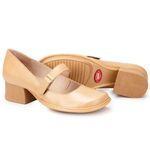 Sapato Boneca Salto Grosso Em Couro Bege Dual Comfort J.Gean