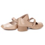 Sapato Boneca Salto Grosso Em Couro Bege Dual Comfort J.Gean