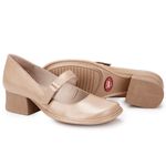 Sapato Boneca Salto Grosso Em Couro Bege Dual Comfort J.Gean