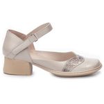 Sapato Boneca Salto Grosso Em Couro Cinza Dual Comfort J.Gean