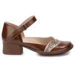 Sapato Boneca Salto Grosso Em Couro Marrom Dual Comfort J.Gean