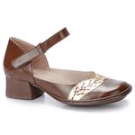 Sapato Boneca Salto Grosso Em Couro Marrom Dual Comfort J.Gean