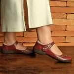 Sapatilha Boneca Vitore de Couro cor Wine J.Gean