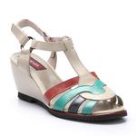 Sandália Anabela em Couro cor Areia J.Gean