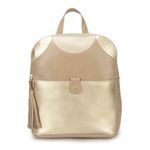 Mochila Feminina de Couro Legítimo cor Bege/Ourolight J.Gean 
