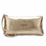 Bolsa de Mão necessaire Em Couro Ouro J.Gean