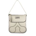 Bolsa artesanal feminina Tiracolo de Couro cor pérola J.Gean cod. NC0040