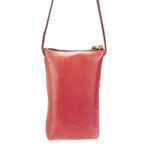 Bolsa artesanal feminina Tiracolo de Couro cor Coral J.Gean 