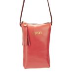 Bolsa artesanal feminina Tiracolo de Couro cor Coral J.Gean 