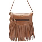 Bolsa Artesanal com Franjas Em Couro Cor Conhaque J.Gean 