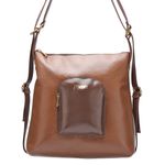 Mochila Feminina de Couro Legítimo cor Camel J.Gean 