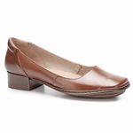 Sapato Boneca Salto Baixo Em Couro Chocolate Dual Comfort J.gean