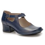 Sapato Boneca Salto Grosso Em Couro Navy Dual Confort J.Gean 