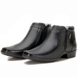 Bota Botina Masculina Em Couro Preto Zíper Macio New Confort