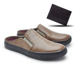 Mule Masculino Stratus Areia em Couro Legitimo + Brinde Porta Cartão