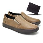 Slip On Yate Masculino Stratus Areia em Couro + Brinde Porta Cartão