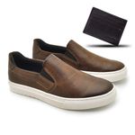 Slip On Yate Masculino Connect em Couro - Chocolate + Brinde Porta Cartão