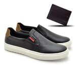 Slip On Iate Masculino Connect em Couro - Preto + Brinde Porta Cartão