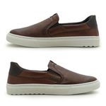 Slip On Iate Masculino Connect em Couro - Brown + Brinde Porta Cartão