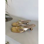 KELLY - Tamanco Feminina Dedo Salto Baixo Dourado 