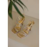 Sandália Feminina Salto Cromado Pedraria