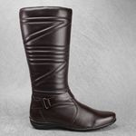 Bota Feminina Cano Médio Rasteira Couro Legítimo