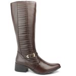 Bota Feminina Montaria Couro Legítimo Detalhe Em Dourado