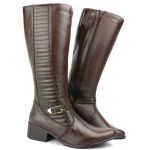 Bota Feminina Montaria Couro Legítimo Detalhe Em Dourado