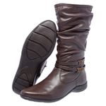 Bota Feminina Rasteira em Couro com Detalhes Enrugados