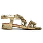 SANDALIA ITRECCIATA EM COURO LEGITIMO DOURADA