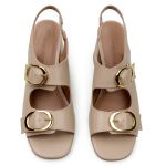 SANDALIA FIBBIA EM COURO LEGITIMO NUDE