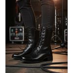 Coturno feminino cano médio couro legítimo cor preto salto baixo