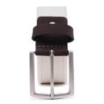 Cinto masculino casual em gorgurão cor natural e couro legítimo marrom 4 cm largura