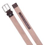 Cinto masculino casual em gorgurão cor bege envelhecido e couro legítimo marrom 4 cm largura