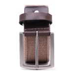 Cinto masculino casual em gorgurão cor bege envelhecido e couro legítimo marrom 4 cm largura