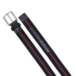 Cinto masculino casual em gorgurão cor preto e vermelho couro legítimo preto 4 cm largura